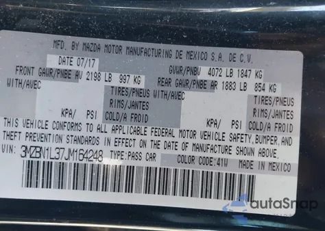 2018 Mazda Mazda3 Touring from USA, damaged, VIN 3MZBN1L37JM164248